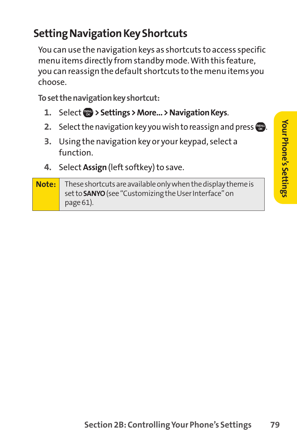 Setting navigation key shortcuts | Sprint Nextel Cell Phone User Manual | Page 97 / 336