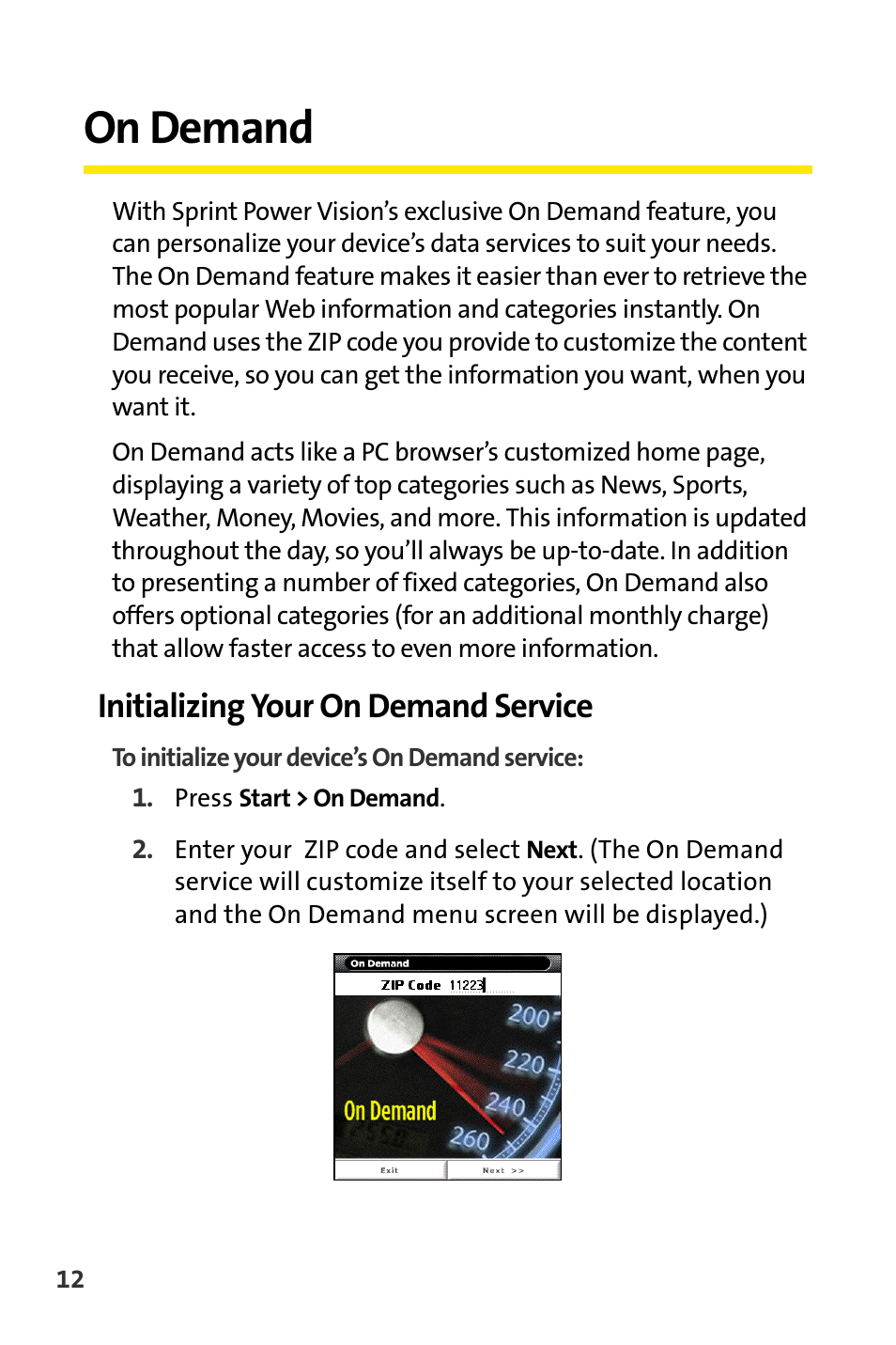 On demand, Initializing your on demand service | Sprint Nextel Stereo Receiver User Manual | Page 14 / 22