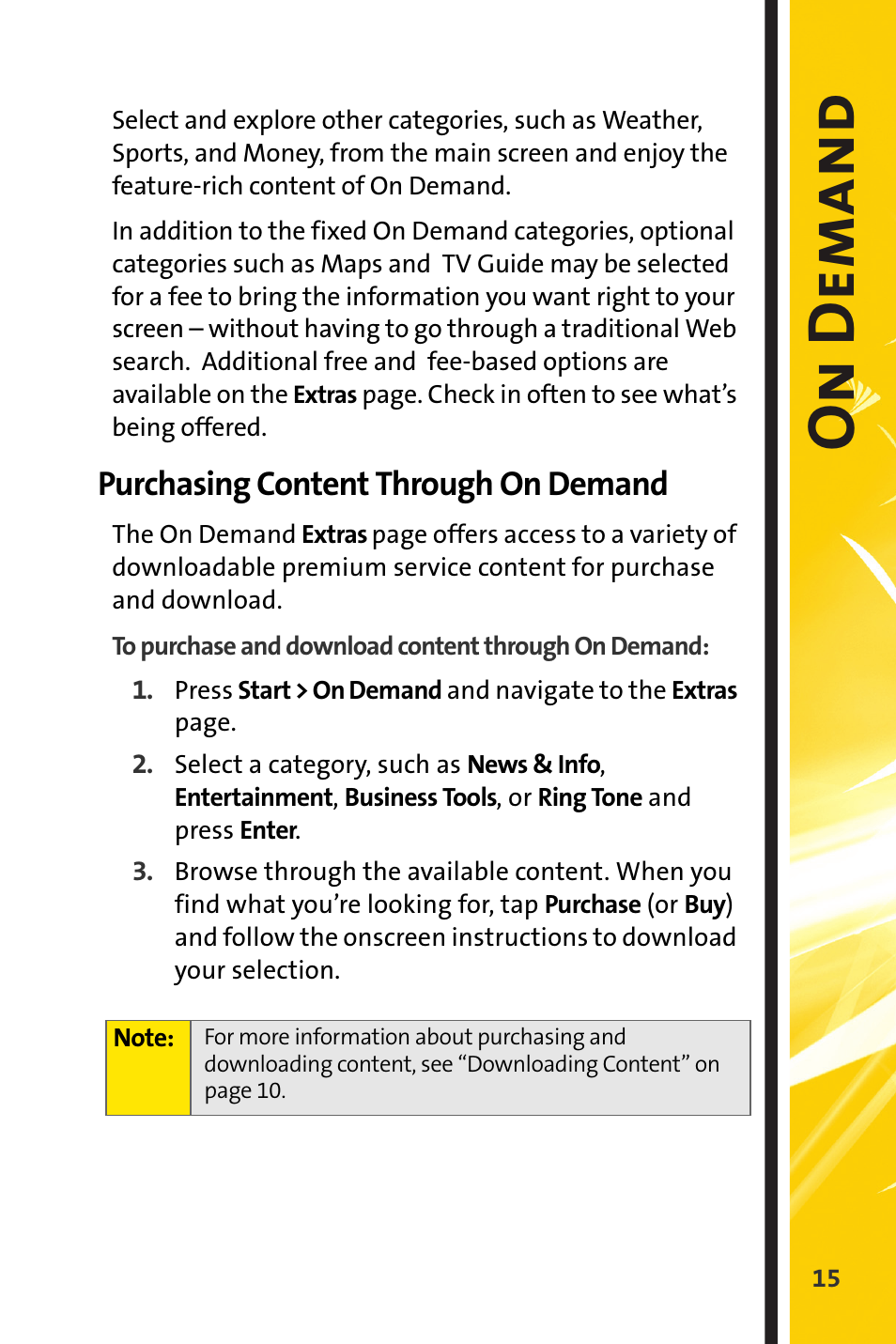 Purchasing content through on demand, On dem an d | Sprint Nextel Stereo Receiver User Manual | Page 17 / 22