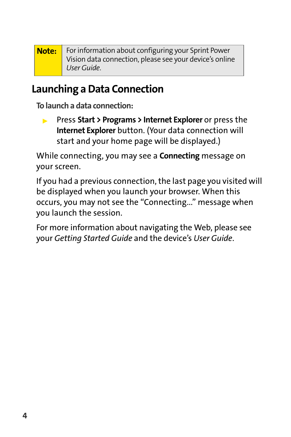 Launching a data connection | Sprint Nextel Stereo Receiver User Manual | Page 6 / 22