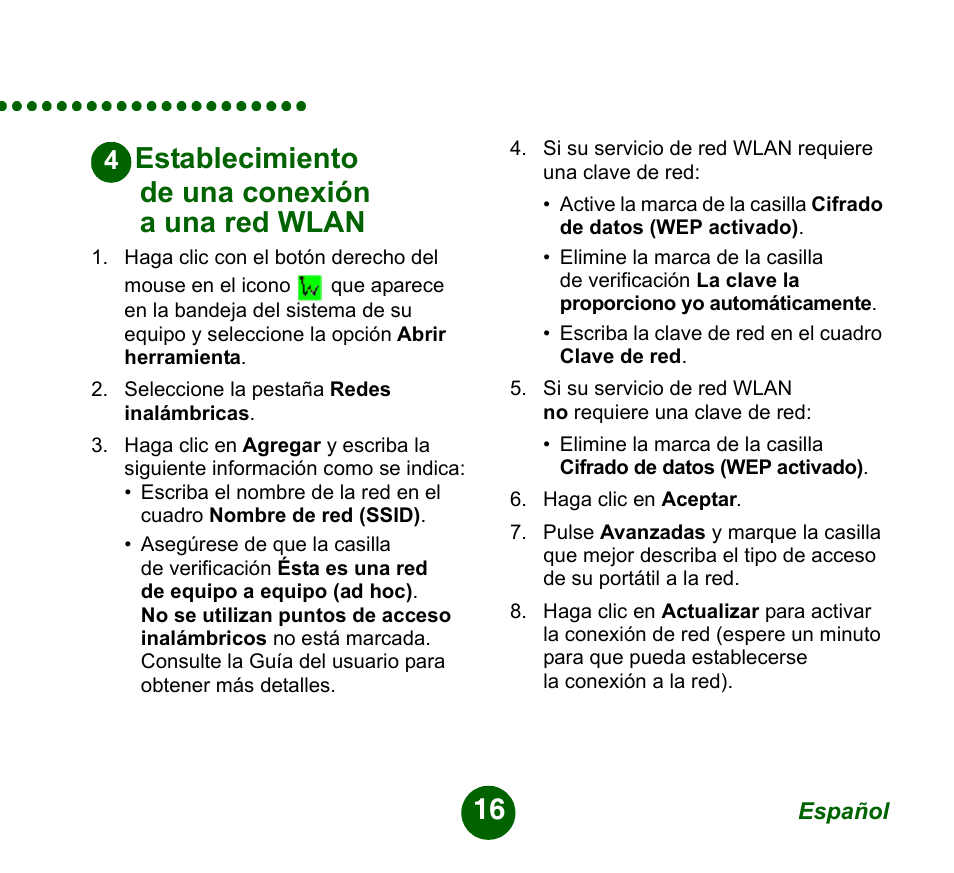 Establecimiento de una conexión a una red wlan | Sprint Nextel GC89 User Manual | Page 16 / 41