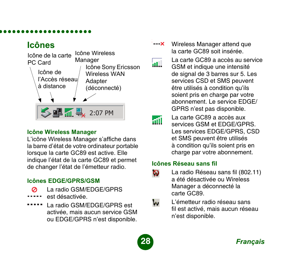 Icônes | Sprint Nextel GC89 User Manual | Page 28 / 41