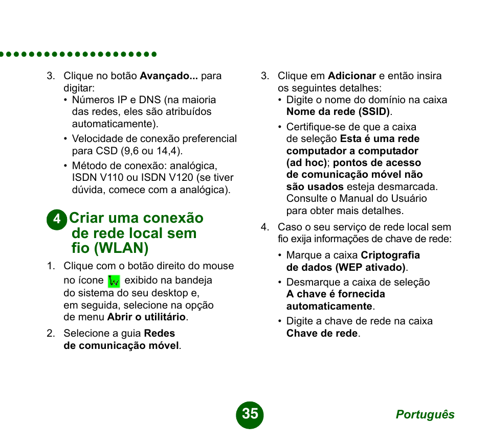 Criar uma conexão de rede local sem fio (wlan) | Sprint Nextel GC89 User Manual | Page 35 / 41