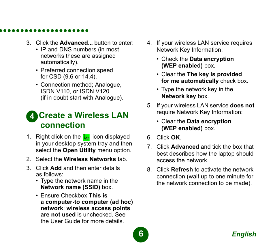 Create a wireless lan connection | Sprint Nextel GC89 User Manual | Page 6 / 41