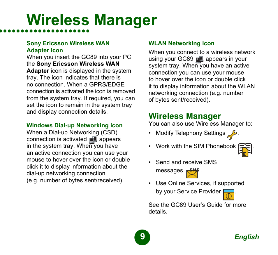 Wireless manager | Sprint Nextel GC89 User Manual | Page 9 / 41