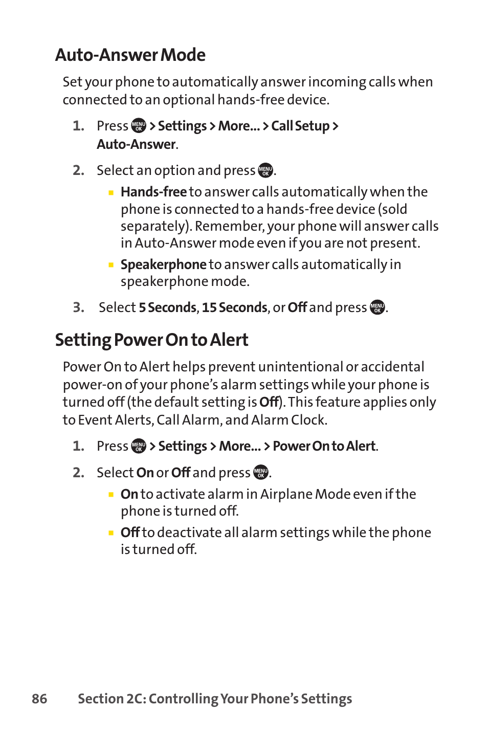 Auto-answer mode, Setting power on to alert | Sprint Nextel SANYO PRO-700 User Manual | Page 100 / 236