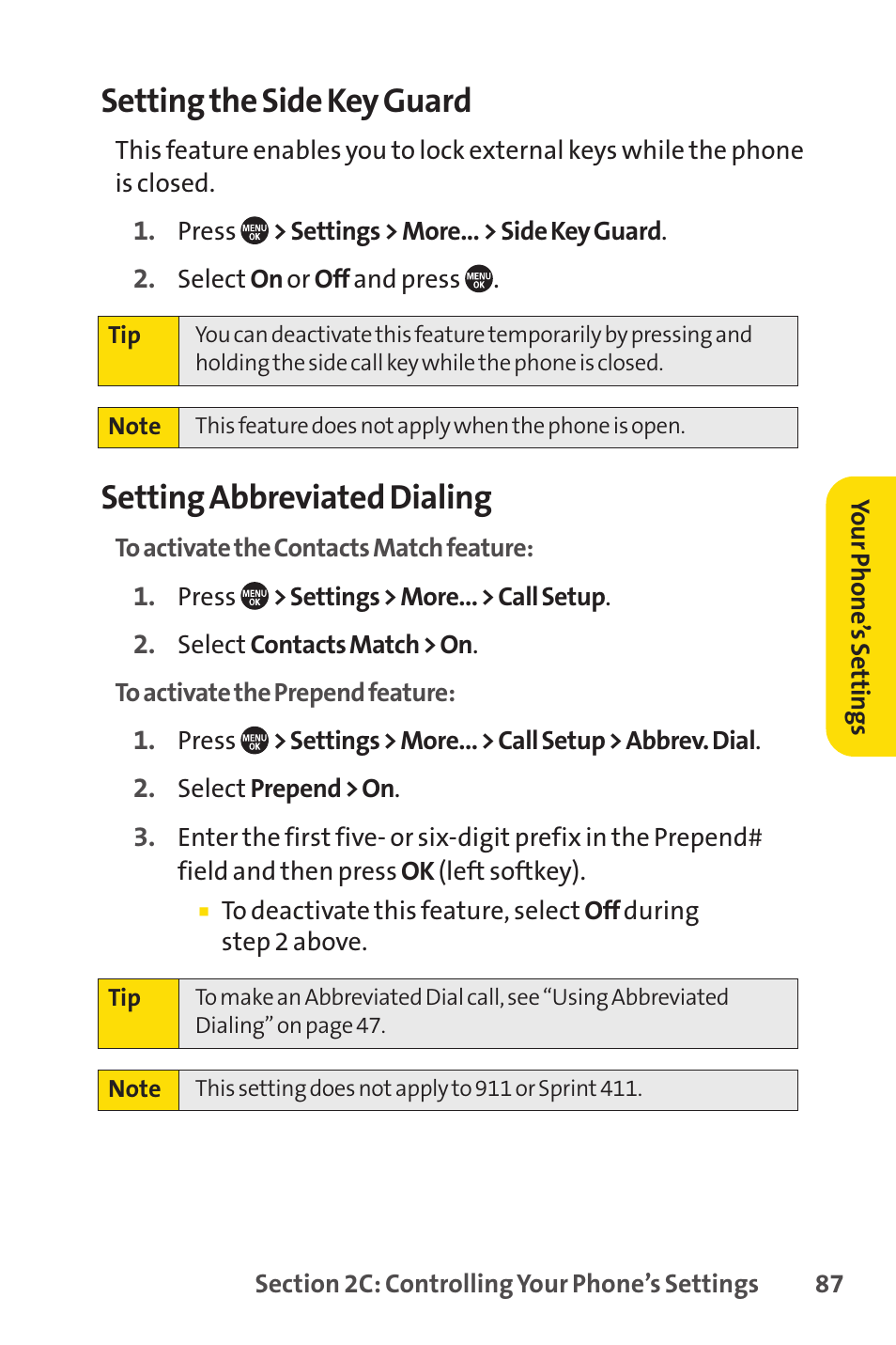Setting the side key guard, Setting abbreviated dialing | Sprint Nextel SANYO PRO-700 User Manual | Page 101 / 236
