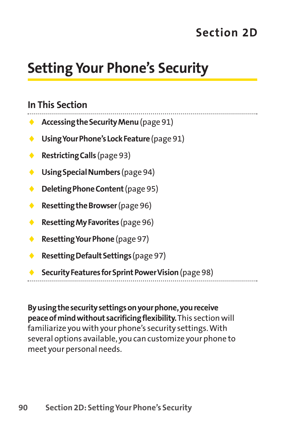 2d setting your phone’s security, 2d. setting your phone’s security, Setting your phone’s security | Sprint Nextel SANYO PRO-700 User Manual | Page 104 / 236