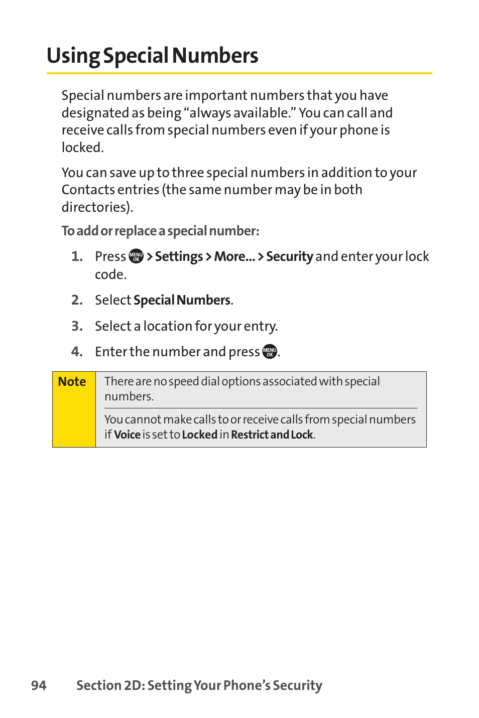 Using special numbers, E 94) | Sprint Nextel SANYO PRO-700 User Manual | Page 108 / 236