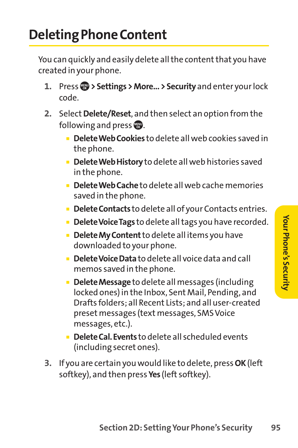 Deleting phone content, E 95) | Sprint Nextel SANYO PRO-700 User Manual | Page 109 / 236
