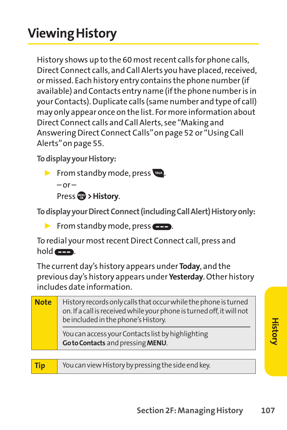 Viewing history, E 107) | Sprint Nextel SANYO PRO-700 User Manual | Page 121 / 236
