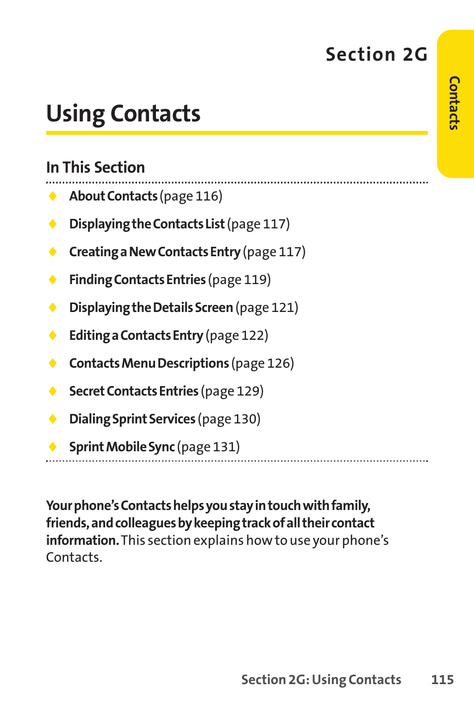 2g using contacts, 2g. using contacts, Using contacts | Sprint Nextel SANYO PRO-700 User Manual | Page 129 / 236