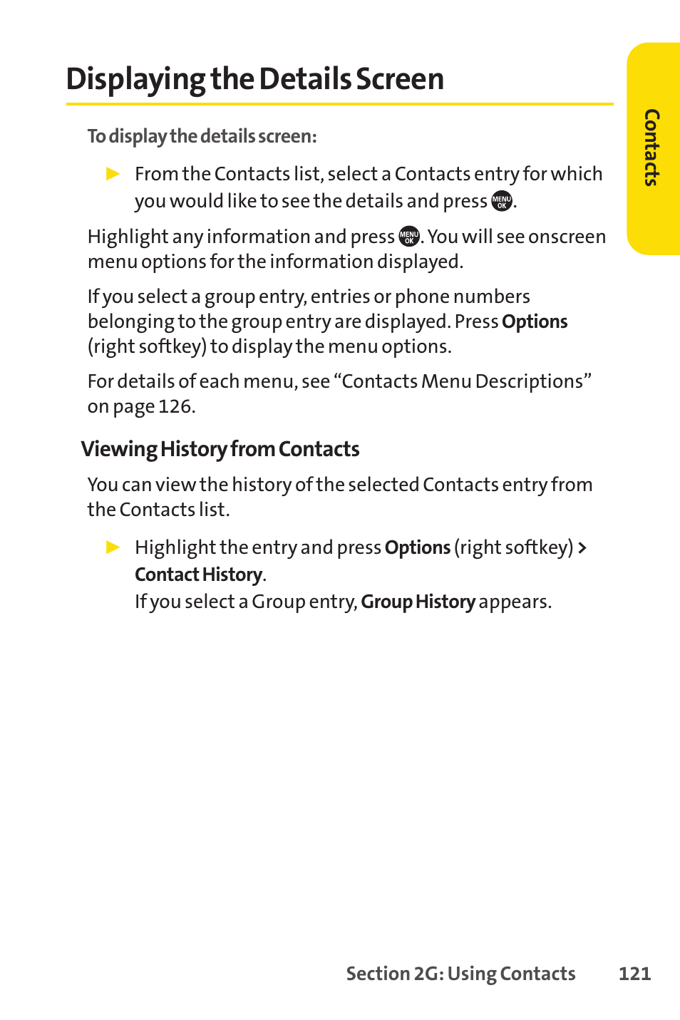Displaying the details screen, E 121) | Sprint Nextel SANYO PRO-700 User Manual | Page 135 / 236