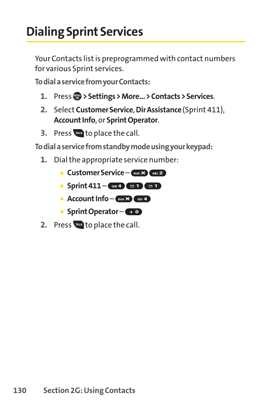 Dialing sprint services, E 130) | Sprint Nextel SANYO PRO-700 User Manual | Page 144 / 236