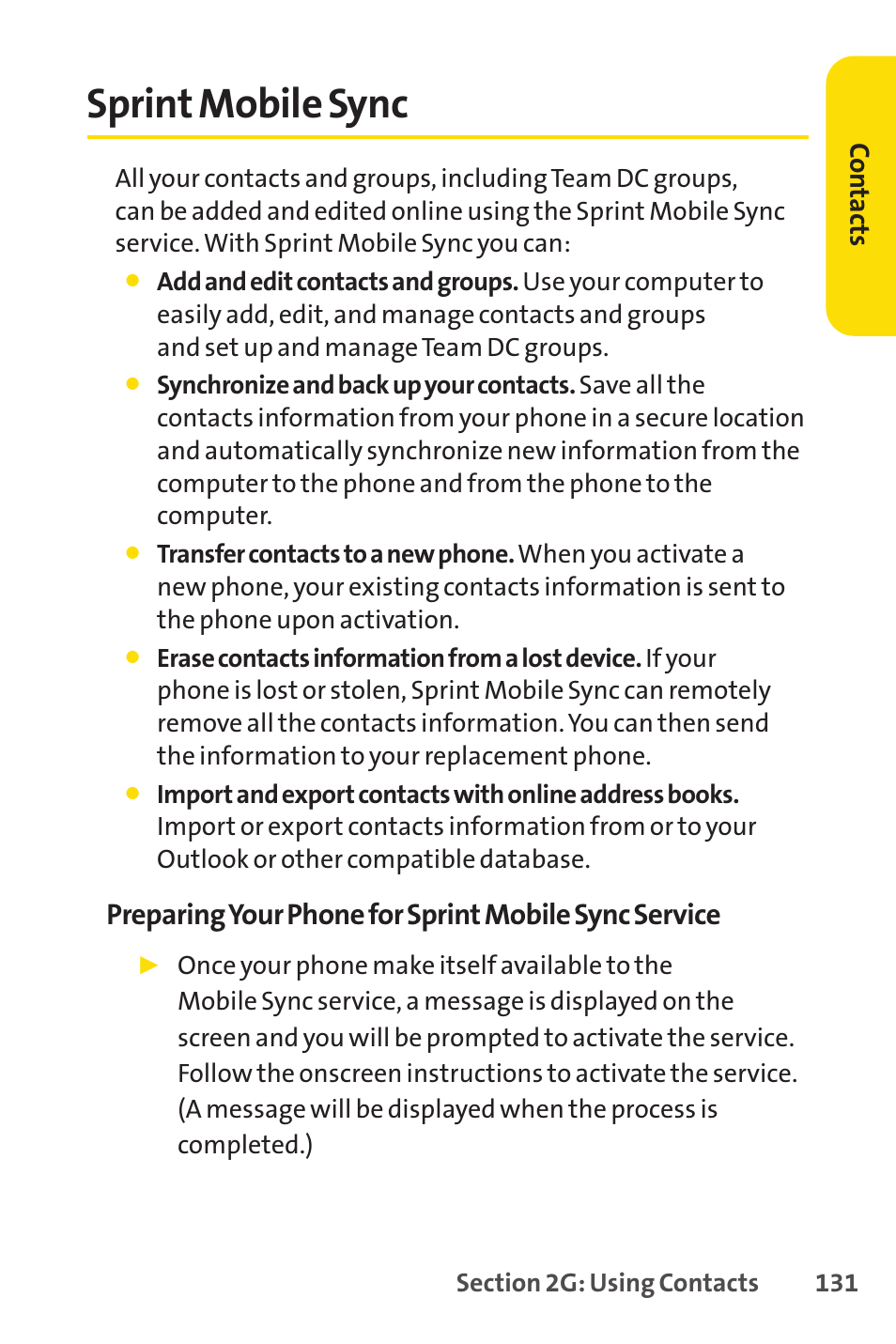 Sprint mobile sync, E 131) | Sprint Nextel SANYO PRO-700 User Manual | Page 145 / 236