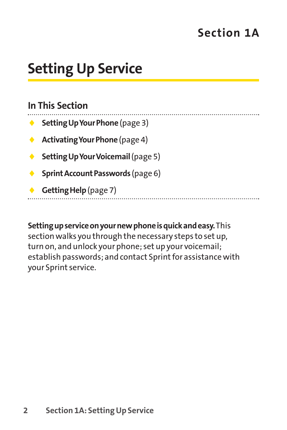 1a setting up service, 1a. setting up service, Setting up service | Sprint Nextel SANYO PRO-700 User Manual | Page 16 / 236