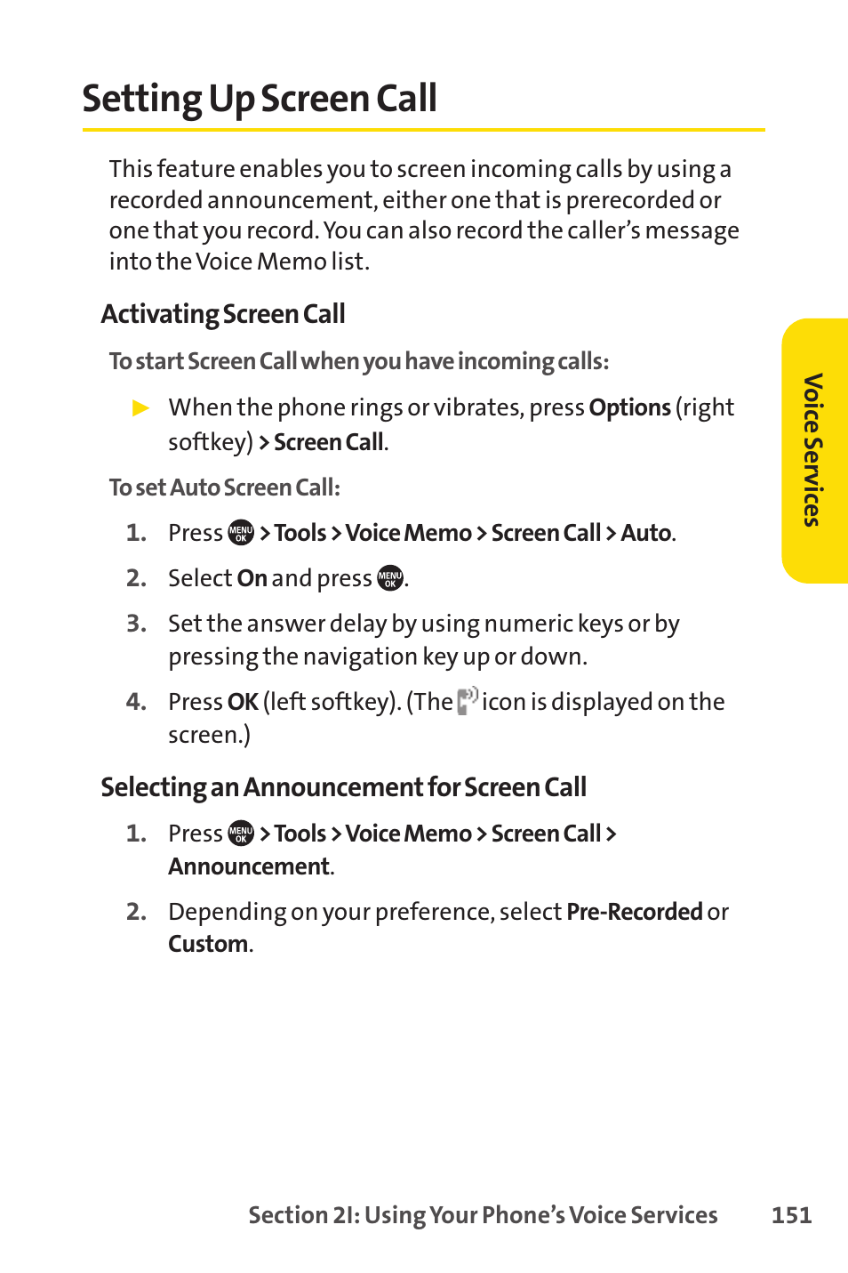 Setting up screen call | Sprint Nextel SANYO PRO-700 User Manual | Page 165 / 236