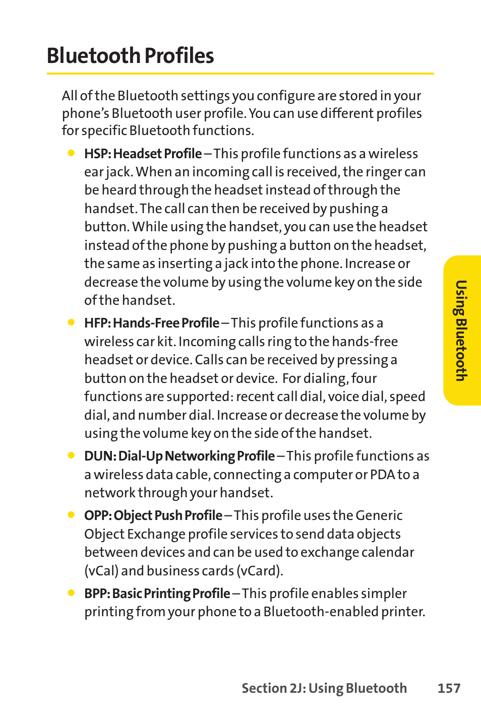 Bluetooth profiles, E 157) | Sprint Nextel SANYO PRO-700 User Manual | Page 171 / 236