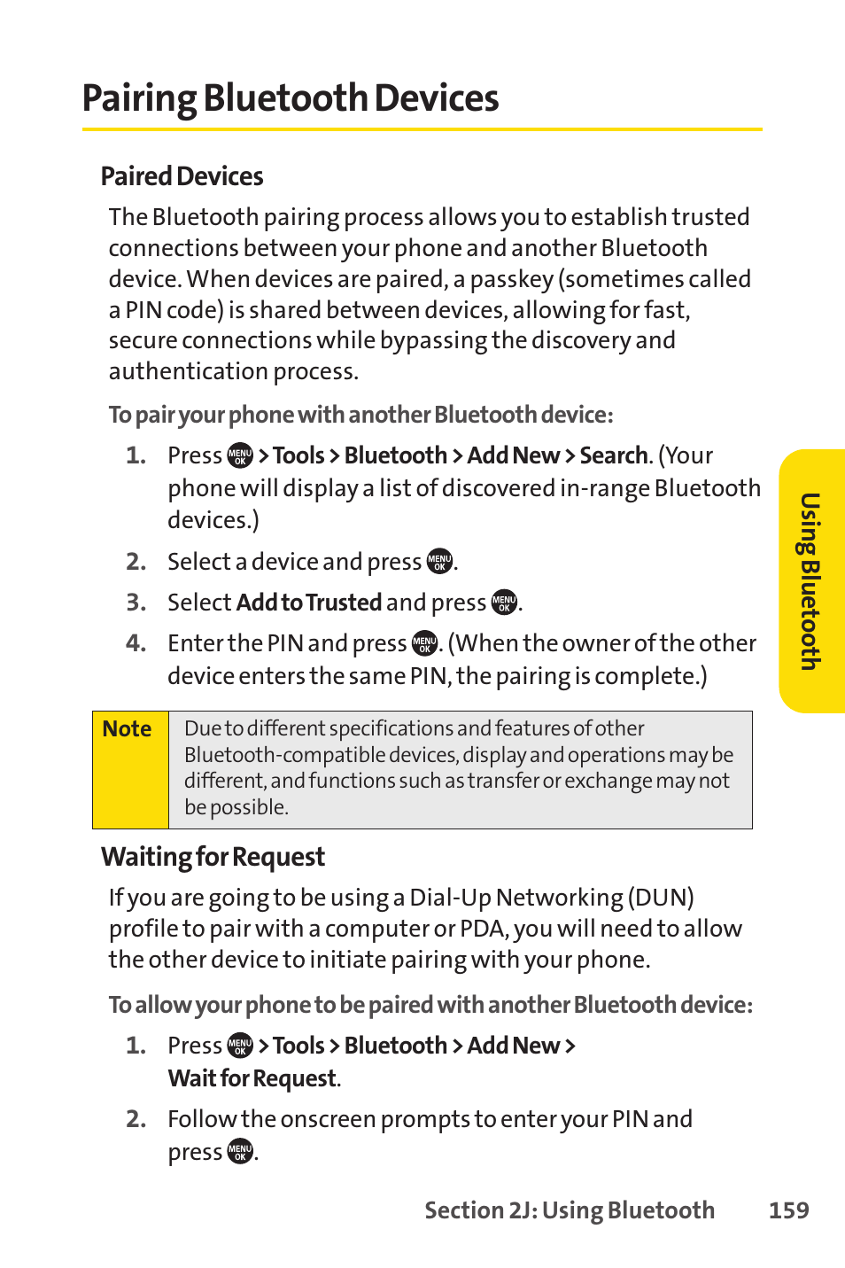Pairing bluetooth devices, E 159) | Sprint Nextel SANYO PRO-700 User Manual | Page 173 / 236