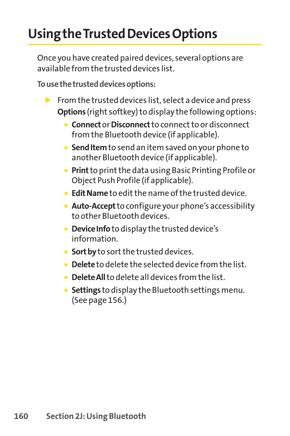 Using the trusted devices options, E 160) | Sprint Nextel SANYO PRO-700 User Manual | Page 174 / 236