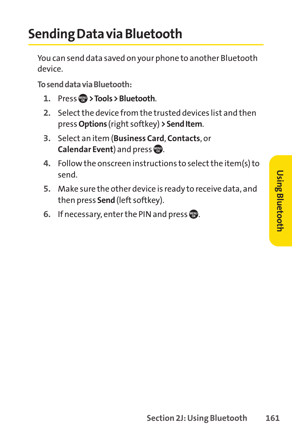 Sending data via bluetooth, E 161) | Sprint Nextel SANYO PRO-700 User Manual | Page 175 / 236
