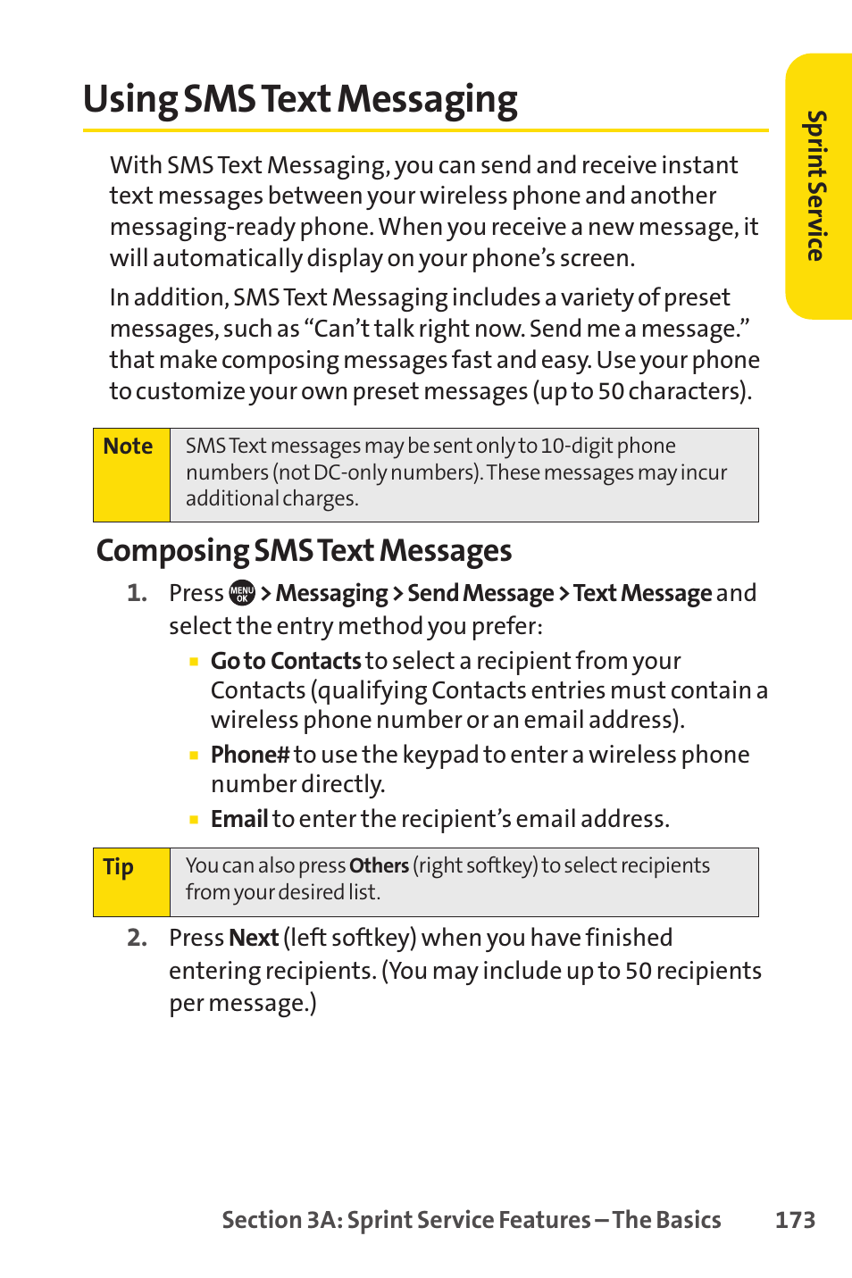 Using sms text messaging, Using smstext messaging, E 173) and s | E 173), Composing sms text messages | Sprint Nextel SANYO PRO-700 User Manual | Page 187 / 236