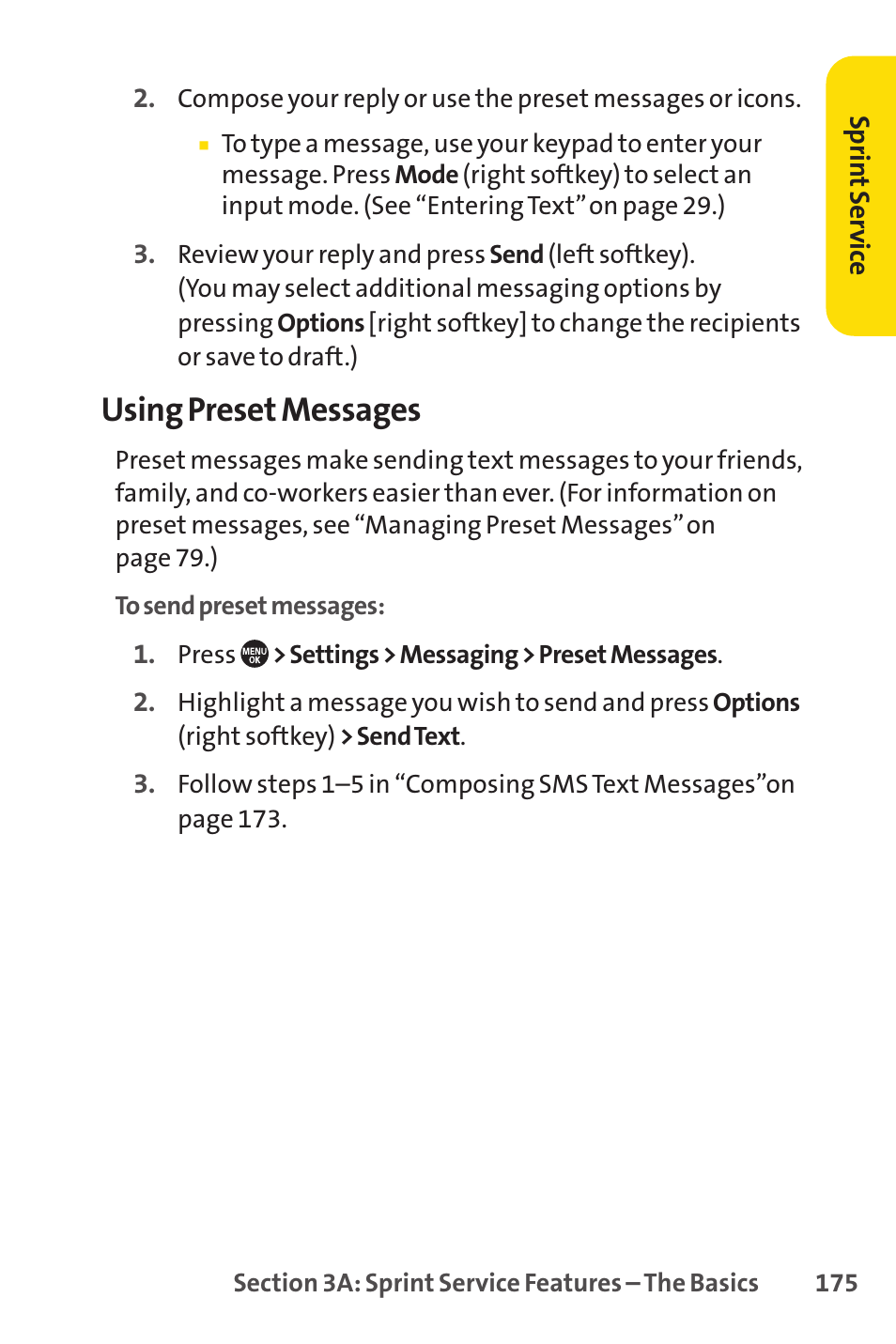Using preset messages | Sprint Nextel SANYO PRO-700 User Manual | Page 189 / 236