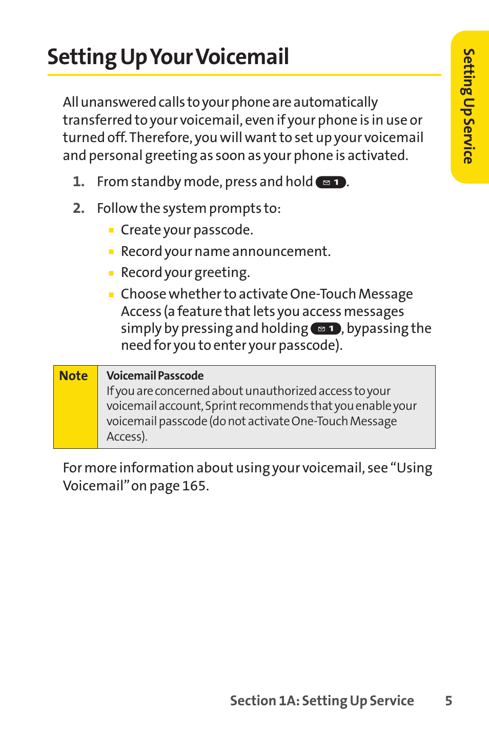 Setting up your voicemail, E 5), Setting upyour voicemail | Sprint Nextel SANYO PRO-700 User Manual | Page 19 / 236