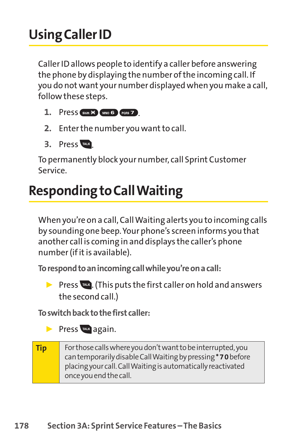 Using caller id, Responding to call waiting, Using caller id responding to call waiting | E 178) | Sprint Nextel SANYO PRO-700 User Manual | Page 192 / 236