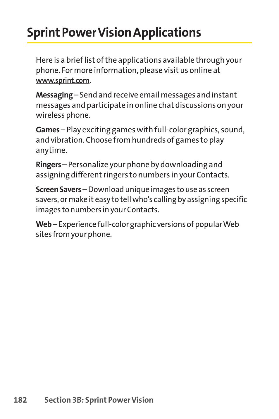 Sprint power vision applications, E 182) | Sprint Nextel SANYO PRO-700 User Manual | Page 196 / 236