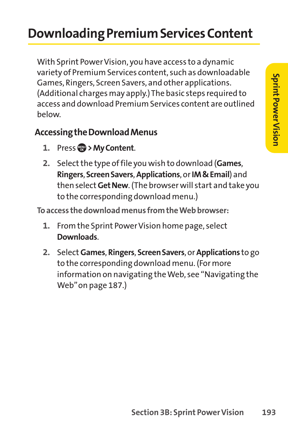 Downloading premium services content, E 193). additional char, E 193) | Sprint Nextel SANYO PRO-700 User Manual | Page 207 / 236