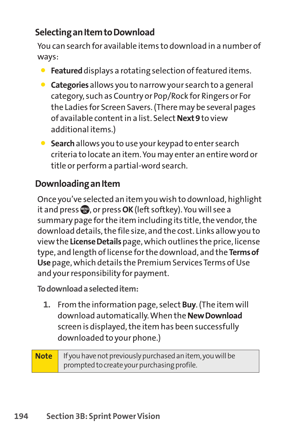 Selecting an item to download, Downloading an item | Sprint Nextel SANYO PRO-700 User Manual | Page 208 / 236