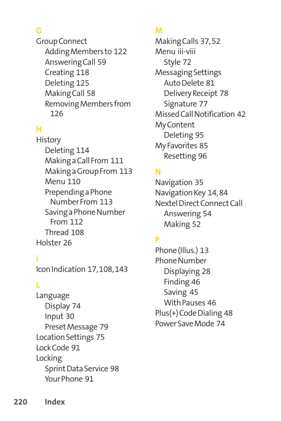 See nextel, Direct connect call | Sprint Nextel SANYO PRO-700 User Manual | Page 234 / 236