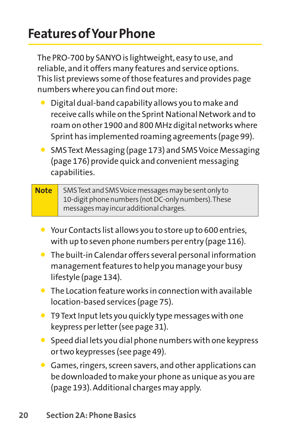 Features of your phone, E 20) | Sprint Nextel SANYO PRO-700 User Manual | Page 34 / 236
