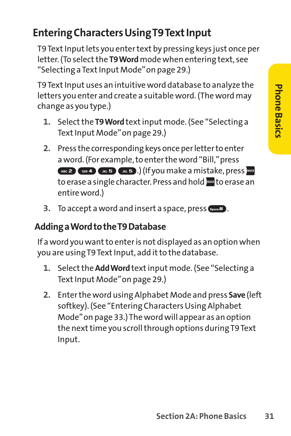E 31), E 31.), Entering characters using t9 text input | Sprint Nextel SANYO PRO-700 User Manual | Page 45 / 236