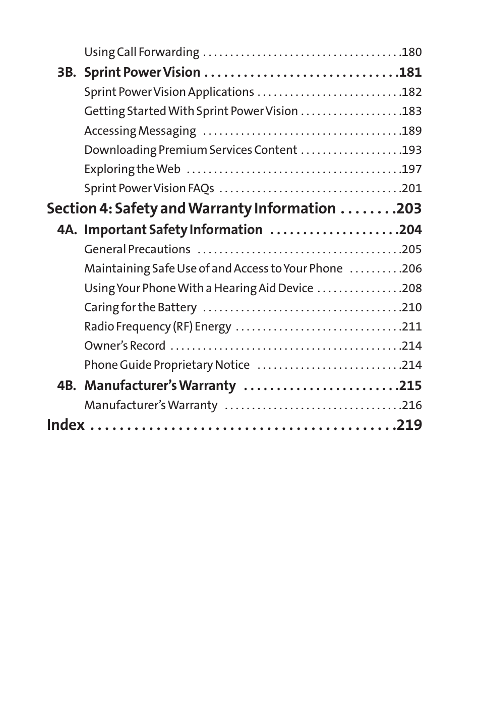 Index | Sprint Nextel SANYO PRO-700 User Manual | Page 5 / 236