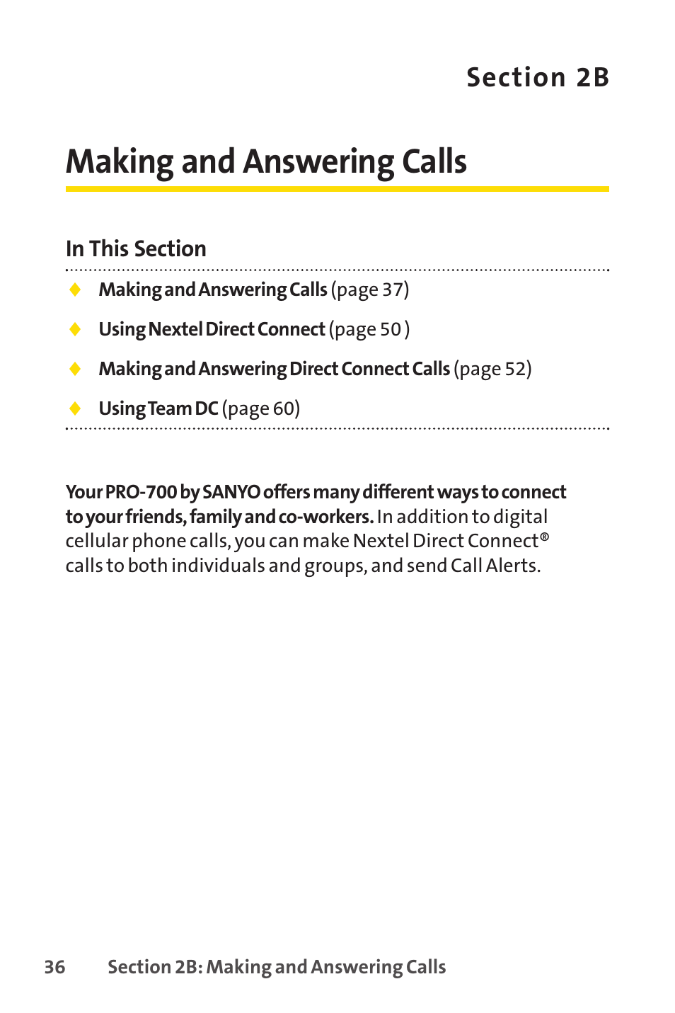 2b making and answering calls, 2b. making and answering calls, Making and answering calls | Sprint Nextel SANYO PRO-700 User Manual | Page 50 / 236
