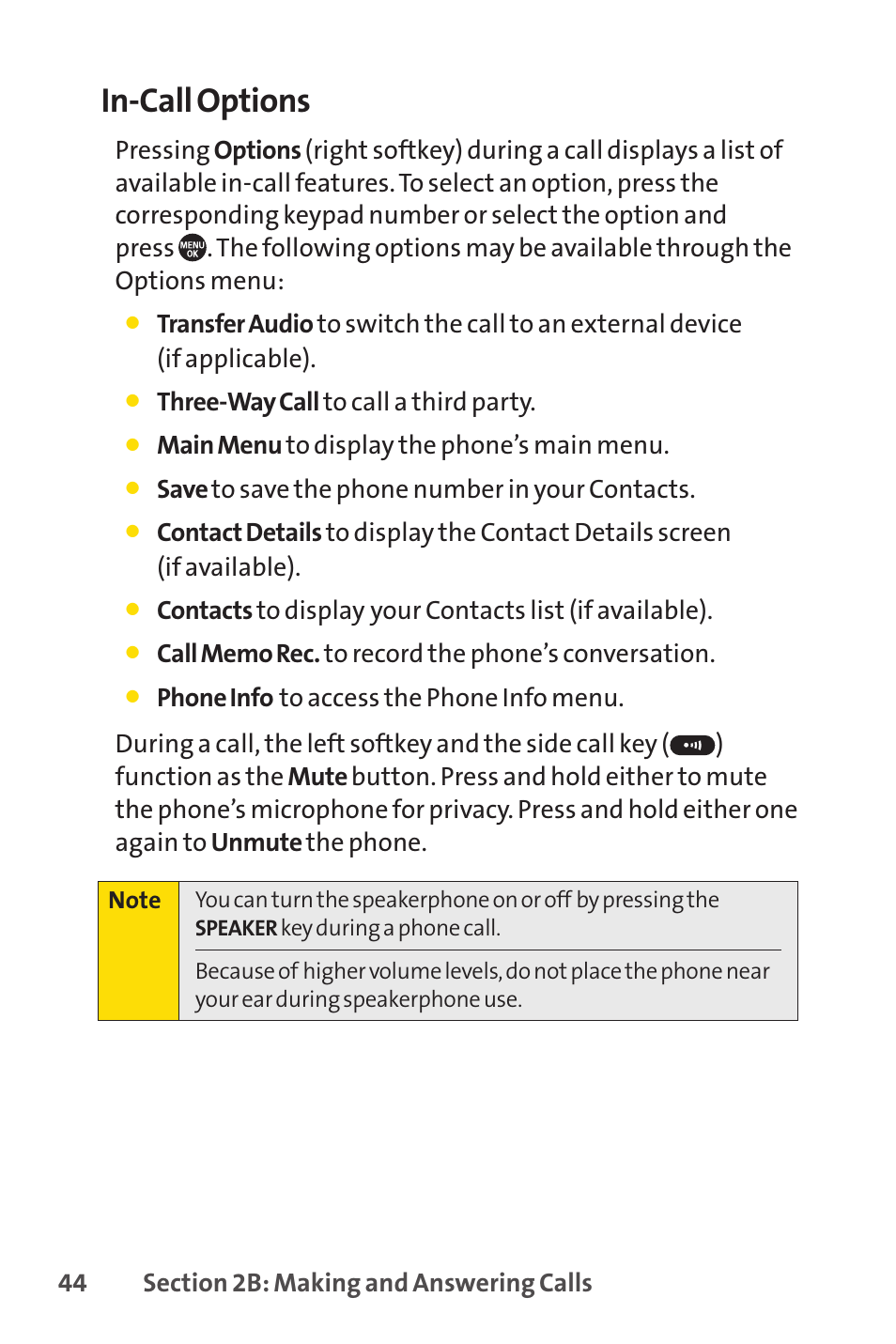 In-call options | Sprint Nextel SANYO PRO-700 User Manual | Page 58 / 236