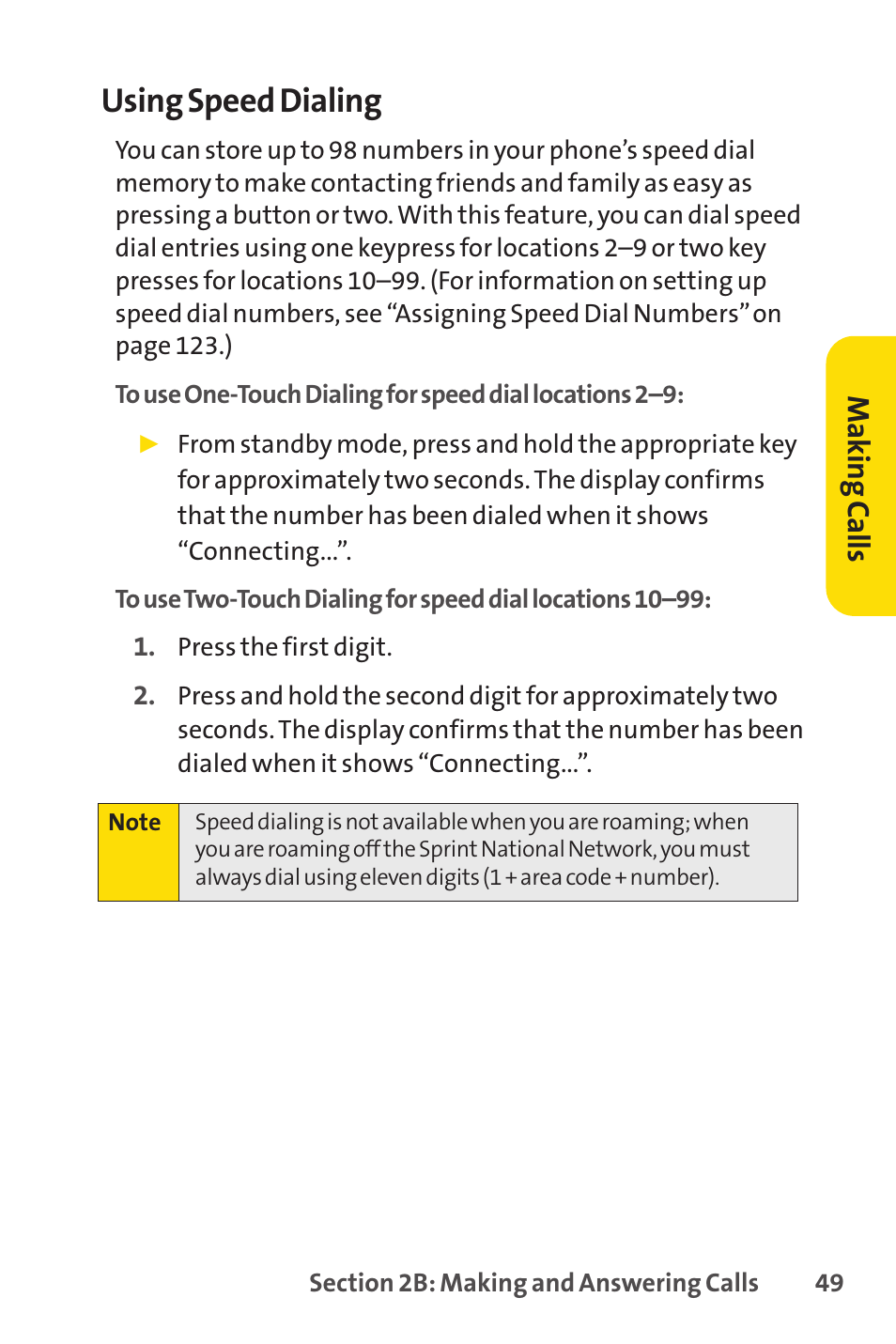 E 49), E 49) and using y, Using speed dialing | Sprint Nextel SANYO PRO-700 User Manual | Page 63 / 236