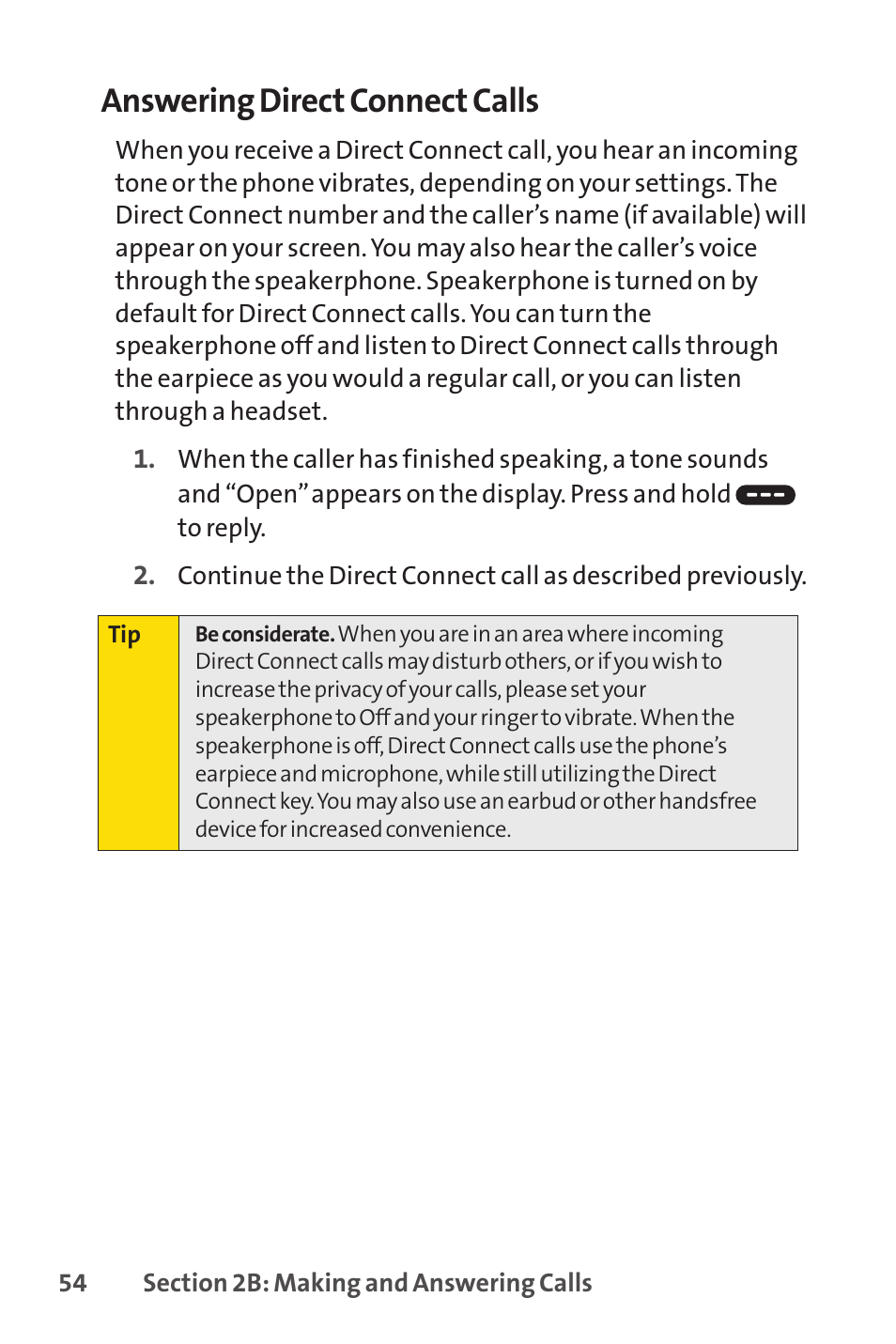 Answering direct connect calls | Sprint Nextel SANYO PRO-700 User Manual | Page 68 / 236