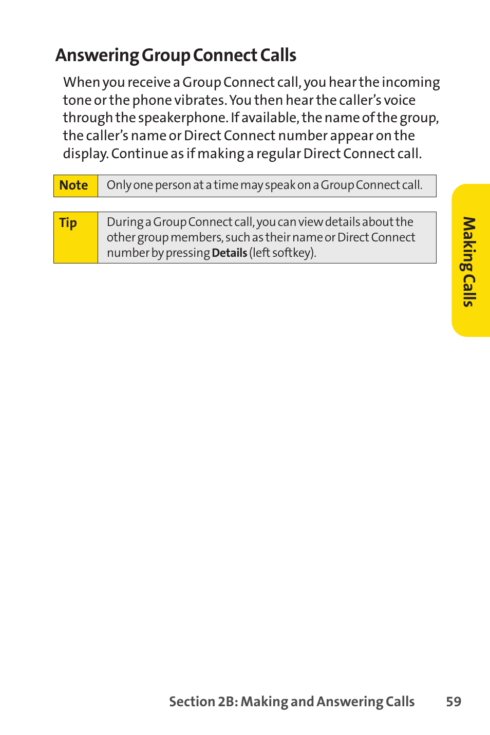 Answering group connect calls, Mak in g ca lls | Sprint Nextel SANYO PRO-700 User Manual | Page 73 / 236