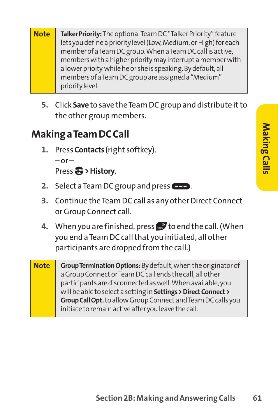 Making a team dc call, Mak in g ca lls | Sprint Nextel SANYO PRO-700 User Manual | Page 75 / 236