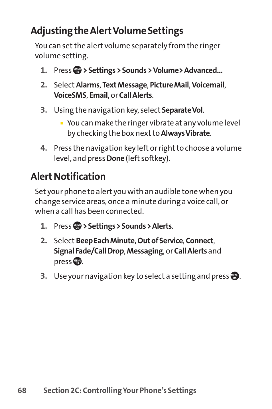 Adjusting the alertvolume settings, Alert notification | Sprint Nextel SANYO PRO-700 User Manual | Page 82 / 236
