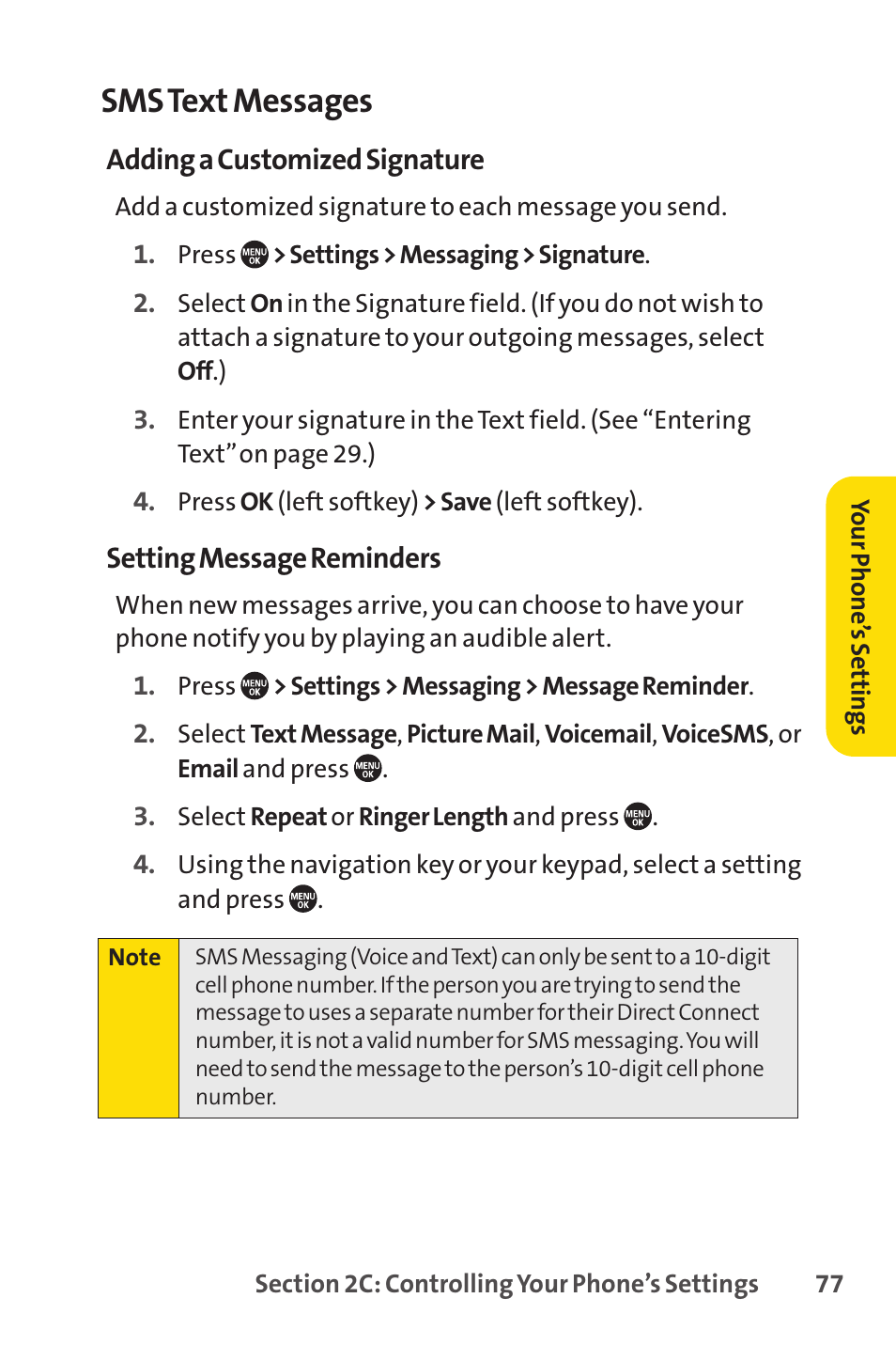 E 77.), Sms text messages | Sprint Nextel SANYO PRO-700 User Manual | Page 91 / 236