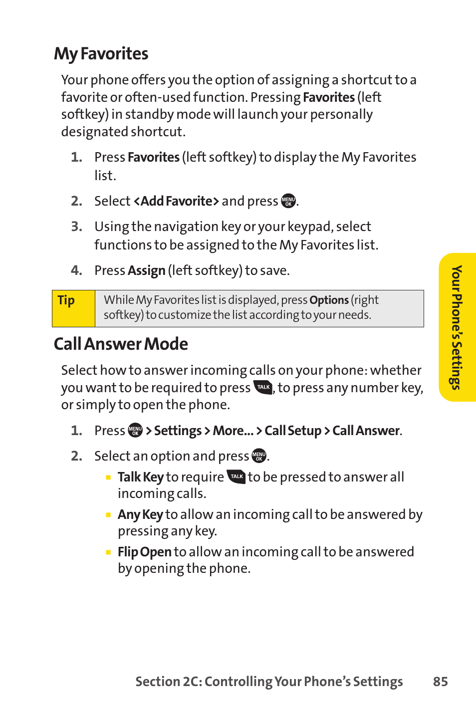 My favorites, Call answer mode | Sprint Nextel SANYO PRO-700 User Manual | Page 99 / 236