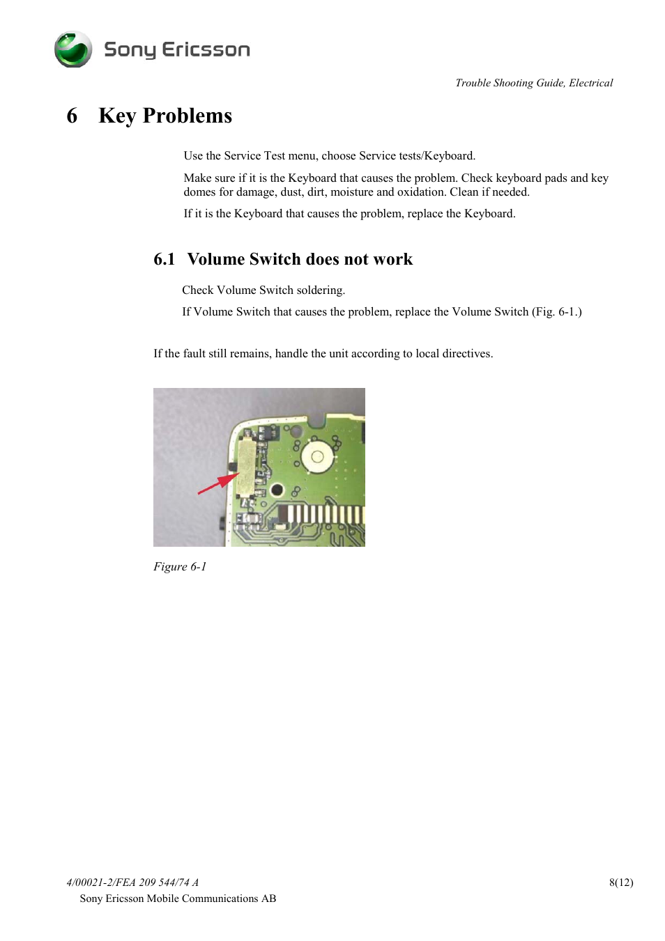 6 key problems, 1 volume switch does not work | Sprint Nextel T600 User Manual | Page 8 / 12