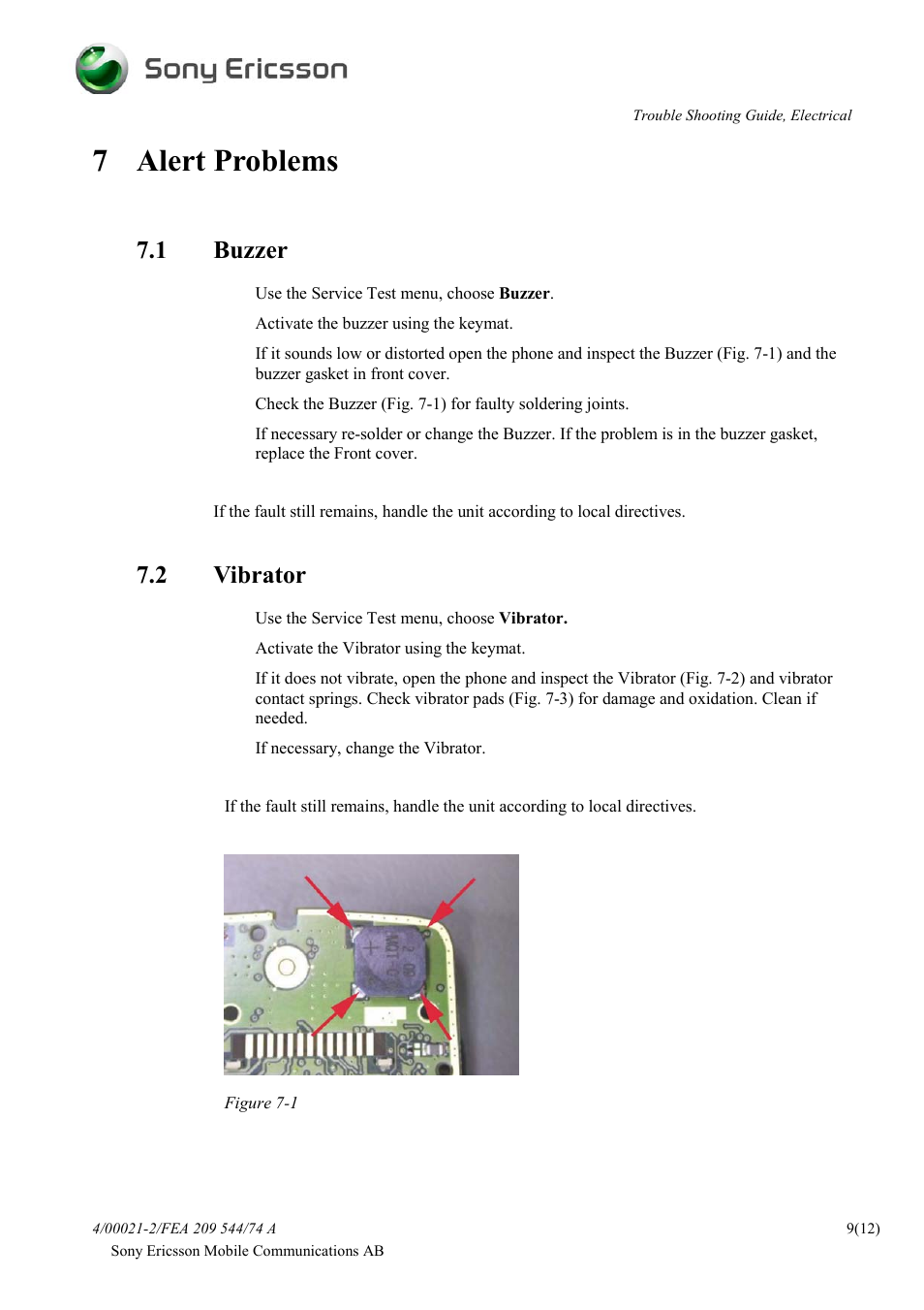 7 alert problems, 1 buzzer, 2 vibrator | Sprint Nextel T600 User Manual | Page 9 / 12