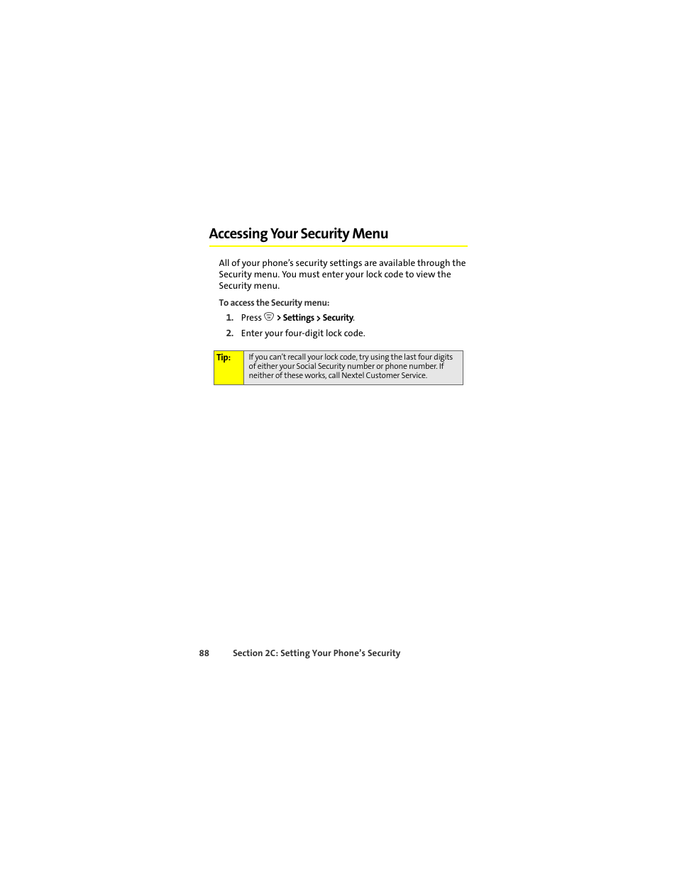 Accessing your security menu | Sprint Nextel ic502 User Manual | Page 102 / 226