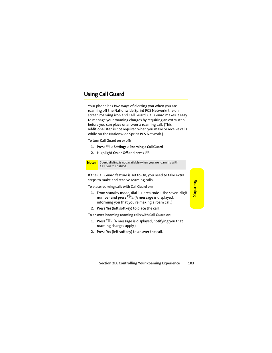 Using call guard | Sprint Nextel ic502 User Manual | Page 117 / 226