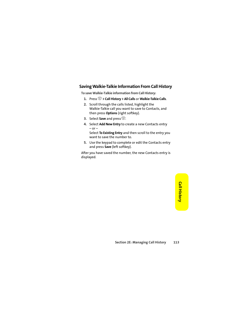 Saving walkie-talkie information from call history | Sprint Nextel ic502 User Manual | Page 127 / 226